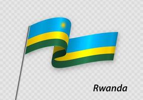 wapperende vlag van rwanda op vlaggenmast. sjabloon voor onafhankelijkheidsdag vector