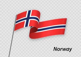 wapperende vlag van noorwegen op vlaggenmast. sjabloon voor onafhankelijkheidsdag vector