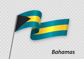 golvend vlag van Bahamas Aan vlaggenmast. sjabloon voor onafhankelijkheid dag vector