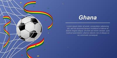 voetbal achtergrond met vliegend linten in kleuren van de vlag van Ghana vector