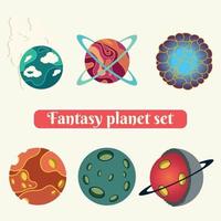 reeks van gekleurde sci fi fantasie planeet pictogrammen vector illustratie