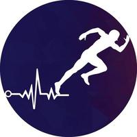 pulse marathon logo ontwerp icoon vector. lichaam Gezondheid zorg logo ontwerp. rennen Mens met lijn ecg hartslag icoon. vector