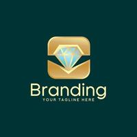 goud gekleurde diamant logo, kristal sieraden logo vector