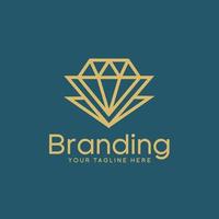 diamant logo ontwerp, lijn kunst diamant illustratie, gouden diamant bedrijf logo vector