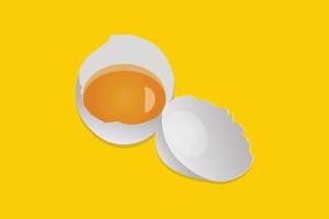 kip eieren. gebarsten eierschaal en gekookt ei realistisch illustratie reeks vector