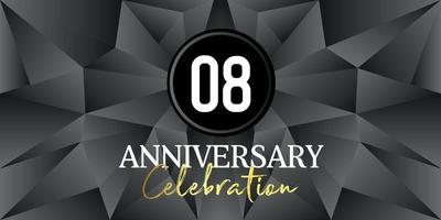 08 jaar verjaardag viering logo ontwerp wit en goud kleur Aan elegant zwart achtergrond vector kunst abstract achtergrond vector