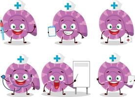 dokter beroep emoticon met Purper clam tekenfilm karakter vector