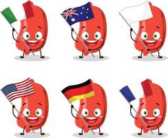 worst tekenfilm karakter brengen de vlaggen van divers landen vector