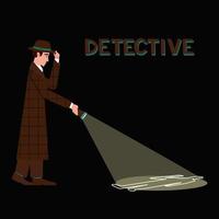 detective met zaklamp op donkere achtergrond vector