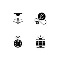 slim huis technologieën zwart glyph pictogrammen reeks Aan wit ruimte. geautomatiseerd apparaten. draadloze controle. silhouet symbolen. solide pictogram pak. vector geïsoleerd illustratie