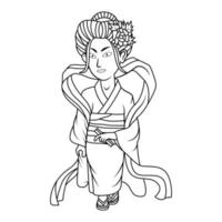 geisha chibi mascotte lijn kunst vector