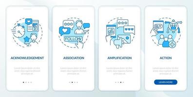 types van sociaal media verloving blauw onboarding mobiel app scherm. walkthrough 4 stappen bewerkbare grafisch instructies met lineair concepten. ui, ux, gui sjabloon vector