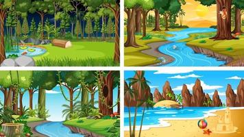 vier verschillende natuur horizontale scènes vector