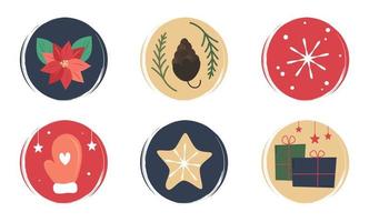 vector reeks van logo ontwerp Sjablonen, pictogrammen en badges voor sociaal media hoogtepunt met schattig Kerstmis symbolen