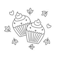 schattig zwart en wit pompoen cupcakes tekenfilm vector illustratie voor kleur kunst
