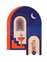 modern en minimalistische boho ontwerp. Marokkaans tafereel. een Marokkaans deuren, ramen en traditioneel vakmanschap. terracotta achtergrond. vector illustratie.