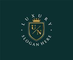 eerste un brief Koninklijk luxe logo sjabloon in vector kunst voor restaurant, royalty, boetiek, cafe, hotel, heraldisch, sieraden, mode en andere vector illustratie.