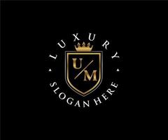 eerste um brief Koninklijk luxe logo sjabloon in vector kunst voor restaurant, royalty, boetiek, cafe, hotel, heraldisch, sieraden, mode en andere vector illustratie.