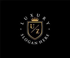 eerste uz brief Koninklijk luxe logo sjabloon in vector kunst voor restaurant, royalty, boetiek, cafe, hotel, heraldisch, sieraden, mode en andere vector illustratie.