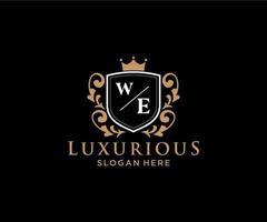 eerste wij brief Koninklijk luxe logo sjabloon in vector kunst voor restaurant, royalty, boetiek, cafe, hotel, heraldisch, sieraden, mode en andere vector illustratie.