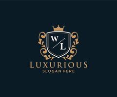 eerste wl brief Koninklijk luxe logo sjabloon in vector kunst voor restaurant, royalty, boetiek, cafe, hotel, heraldisch, sieraden, mode en andere vector illustratie.