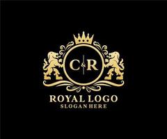 eerste cr brief leeuw Koninklijk luxe logo sjabloon in vector kunst voor restaurant, royalty, boetiek, cafe, hotel, heraldisch, sieraden, mode en andere vector illustratie.