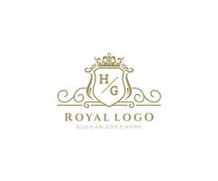 eerste hg brief luxueus merk logo sjabloon, voor restaurant, royalty, boetiek, cafe, hotel, heraldisch, sieraden, mode en andere vector illustratie.