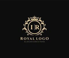 eerste ir brief luxueus merk logo sjabloon, voor restaurant, royalty, boetiek, cafe, hotel, heraldisch, sieraden, mode en andere vector illustratie.