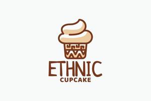 etnisch koekje logo met een combinatie van een schattig koekje en tribal houtsnijwerk Aan de beker. vector