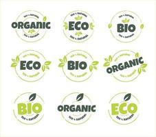 ecologisch, bio, biologisch en natuurlijk producten sticker, label, insigne en logo. ecologie icoon. logo sjabloon met groen bladeren voor biologisch en eco vriendelijk producten. vector illustratie