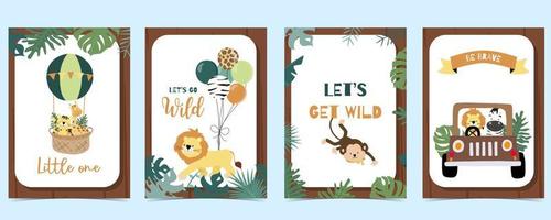 safari achtergrond set.bewerkbaar vector illustratie voor verjaardag uitnodiging, ansichtkaart en sticker