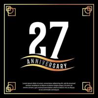 27 jaar verjaardag logo ontwerp wit gouden abstract Aan zwart achtergrond met gouden kader sjabloon illustratie vector