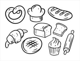 bakkerij doodles elementen. zwart kleur. hand- trek vector illustratie.