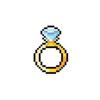 gouden ring met diamant in pixel kunst stijl vector