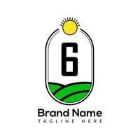 landbouw sjabloon Aan 6 brief. bouwland logo, agro boerderij, eco boerderij logo ontwerp met zon icoon concept vector