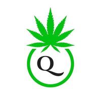 hennep logo teken concept q alfabet symbool voor therapie, medisch en Gezondheid zorg en marihuana logo. vector