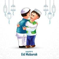 moslim kinderen mensen knuffelen en wensen eid mubarak viering achtergrond vector