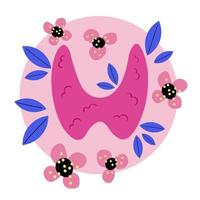 vector illustratie van schildklier klier, endocrinologie. menselijk lichaam organen anatomie icoon met bloemen. schildklier dag. medisch concept. vlak stijl tekenfilm.