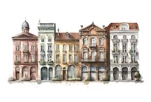 waterverf antiek Europese stad gebouw vector