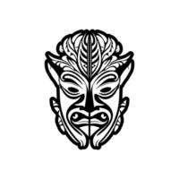 een vector tatoeëren schetsen van een polynesisch god masker, in zwart en wit.