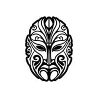 vector tatoeëren schetsen van een zwart en wit polynesisch god masker.