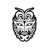 vector schetsen van een polynesisch god masker in zwart en wit voor een tatoeëren.