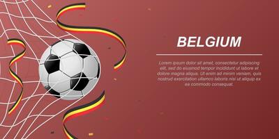 voetbal achtergrond met vliegend linten in kleuren van de vlag van belgie vector