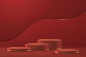 3d realistisch podium of voetstuk Aan rood luxe achtergrond. vector