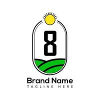 landbouw sjabloon Aan 8 brief. bouwland logo, agro boerderij, eco boerderij logo ontwerp met zon icoon concept vector