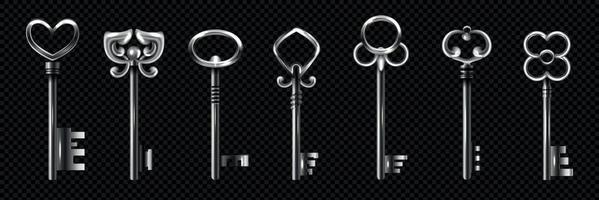 realistisch wijnoogst zilver sleutels icoon reeks vector
