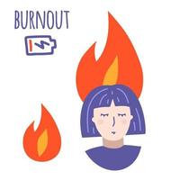 werk burn-out. professioneel burn-out syndroom. moe vrouw in spanning. mentaal problemen, depressief vrouw vector