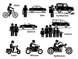 transportvoertuigen voor persoonlijk vervoer over land ingesteld. vector