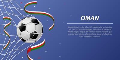 voetbal achtergrond met vliegend linten in kleuren van de vlag van Oman vector