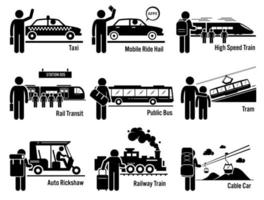 landvoertuigen voor openbaar vervoer en mensen ingesteld. vector